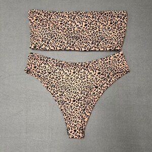Shein Women's Leopard Print Two-Piece Bandeau Bikini Set XL Swimsuit